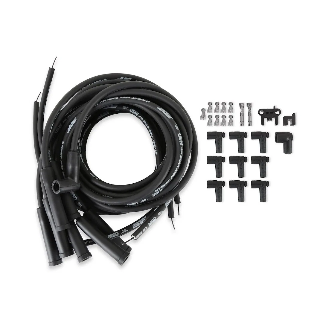 5550 – MSD CO. Spark Plug Wire Set, Unassembled Black 8 Millimeter Silicone and Synthetic Helically Wound Conductor W...